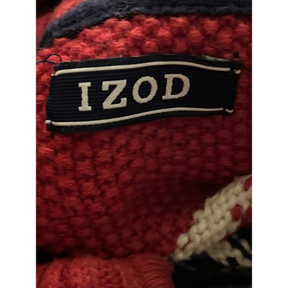 Izod Sweater Men's XXL 1/4 Zip Knit Pullover Fair Isle Nordic Print Red Navy Wht - Picture 3 of 8